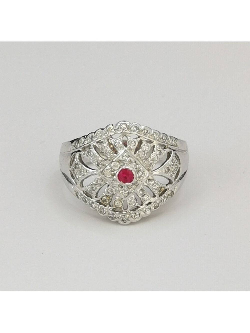 Natural Ruby White Sapphire Sterling Silver Ring Size 8 🆕